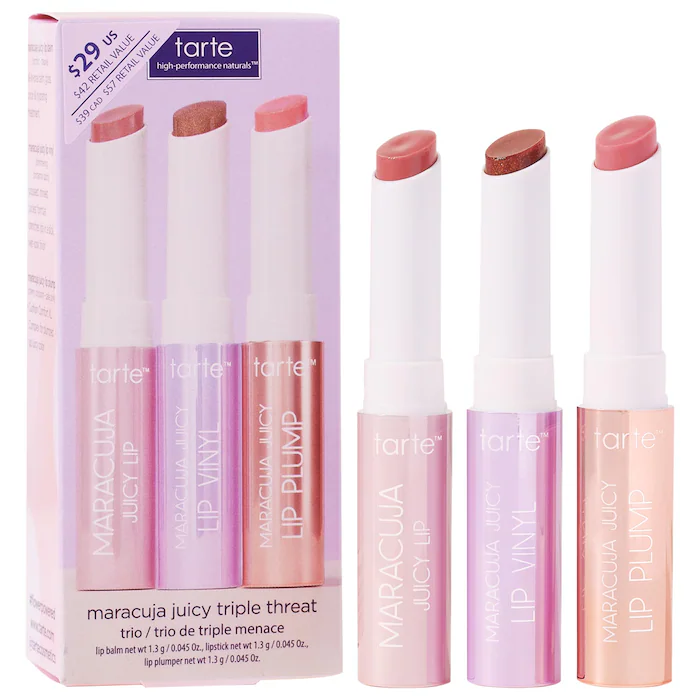 TARTE - mini maracuja juicy lip plump gloss & balm triple threat trio